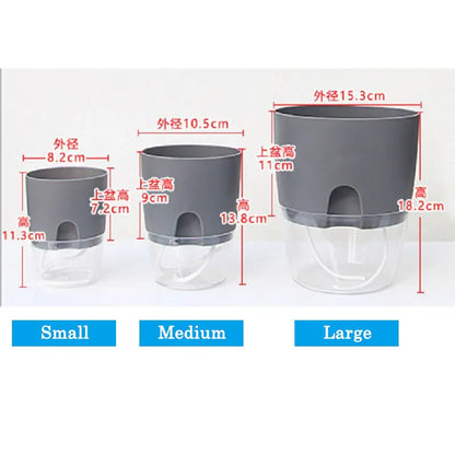 Transparent Double Layer Plastic Flower Pot Self Watering Flowerpot Cotton Rope Watering Small Plant Pot with Injection Port